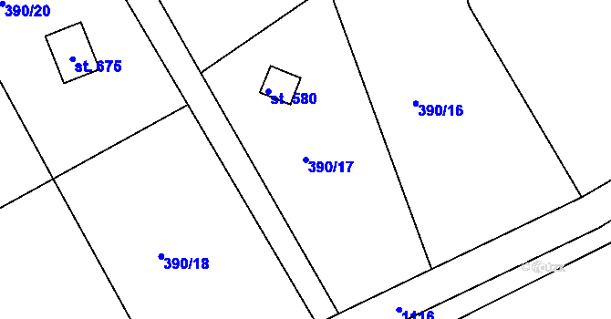 Parcela st. 390/17 v KÚ Husinec, Katastrální mapa
