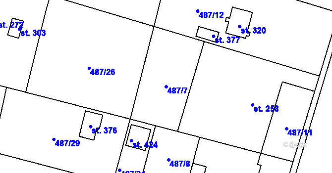 Parcela st. 487/7 v KÚ Husinec, Katastrální mapa