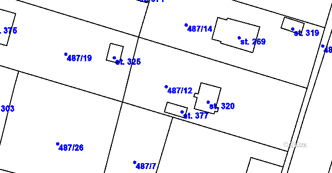 Parcela st. 487/12 v KÚ Husinec, Katastrální mapa