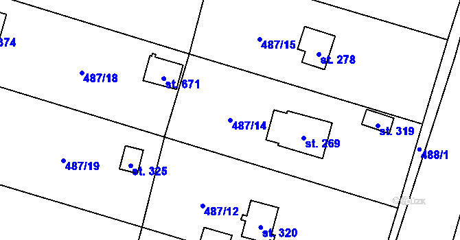 Parcela st. 487/14 v KÚ Husinec, Katastrální mapa