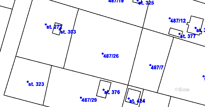 Parcela st. 487/26 v KÚ Husinec, Katastrální mapa