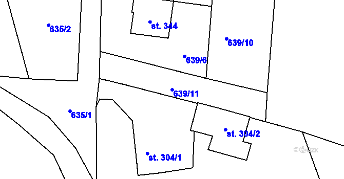 Parcela st. 639/11 v KÚ Husinec, Katastrální mapa