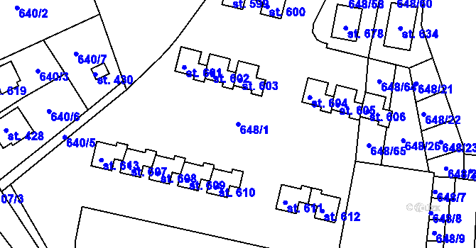 Parcela st. 648/1 v KÚ Husinec, Katastrální mapa