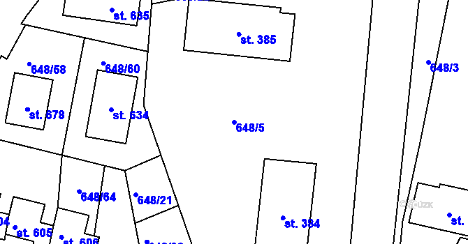 Parcela st. 648/5 v KÚ Husinec, Katastrální mapa
