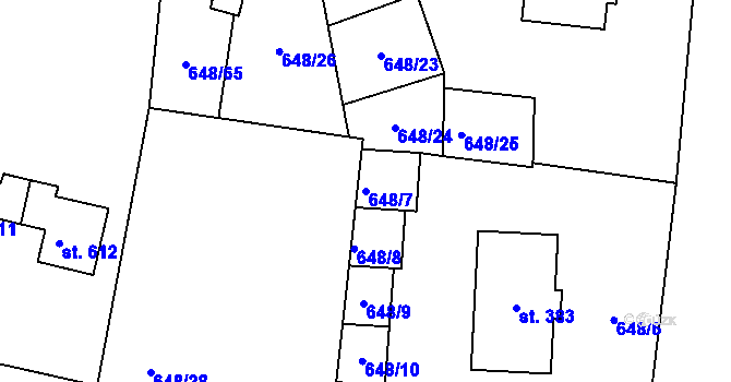 Parcela st. 648/7 v KÚ Husinec, Katastrální mapa