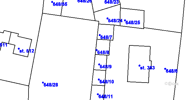 Parcela st. 648/8 v KÚ Husinec, Katastrální mapa
