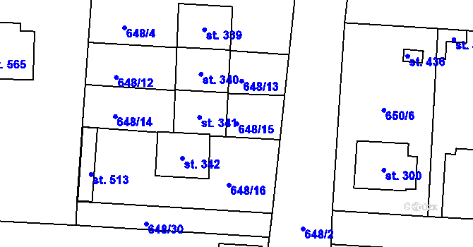 Parcela st. 648/15 v KÚ Husinec, Katastrální mapa