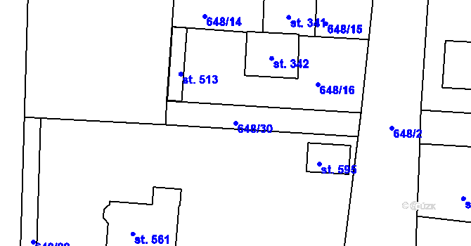 Parcela st. 648/30 v KÚ Husinec, Katastrální mapa