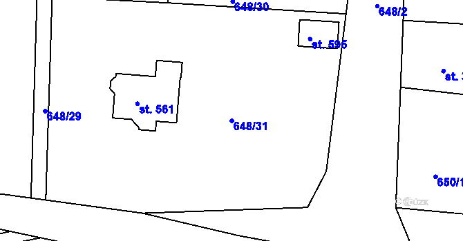 Parcela st. 648/31 v KÚ Husinec, Katastrální mapa