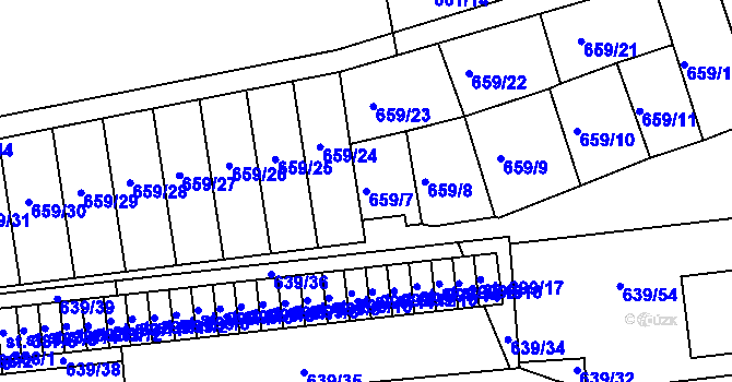 Parcela st. 659/7 v KÚ Husinec, Katastrální mapa