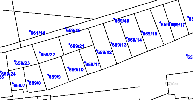 Parcela st. 659/12 v KÚ Husinec, Katastrální mapa