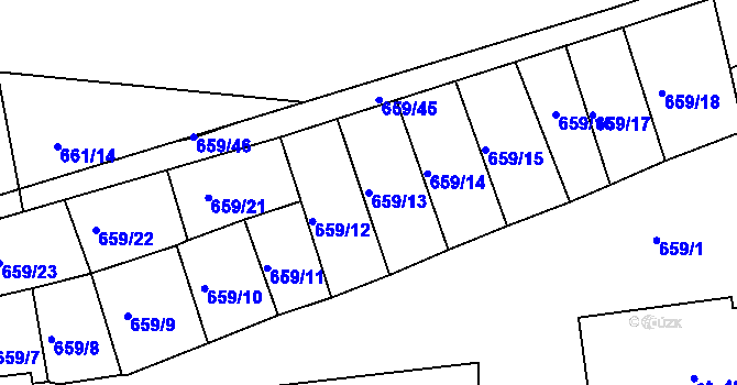 Parcela st. 659/13 v KÚ Husinec, Katastrální mapa