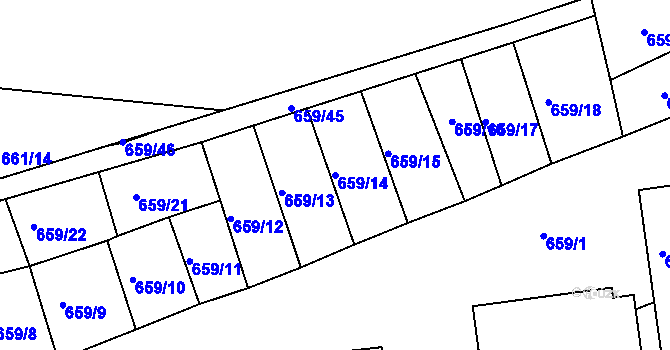 Parcela st. 659/14 v KÚ Husinec, Katastrální mapa