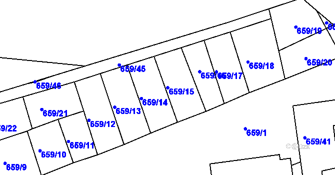 Parcela st. 659/15 v KÚ Husinec, Katastrální mapa