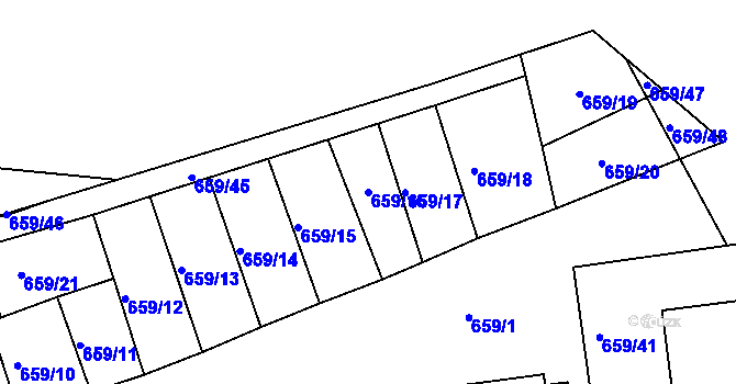 Parcela st. 659/16 v KÚ Husinec, Katastrální mapa