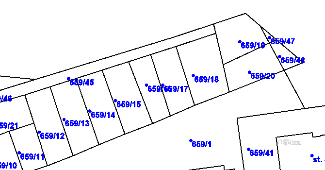 Parcela st. 659/17 v KÚ Husinec, Katastrální mapa