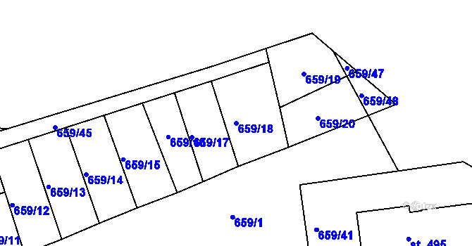 Parcela st. 659/18 v KÚ Husinec, Katastrální mapa