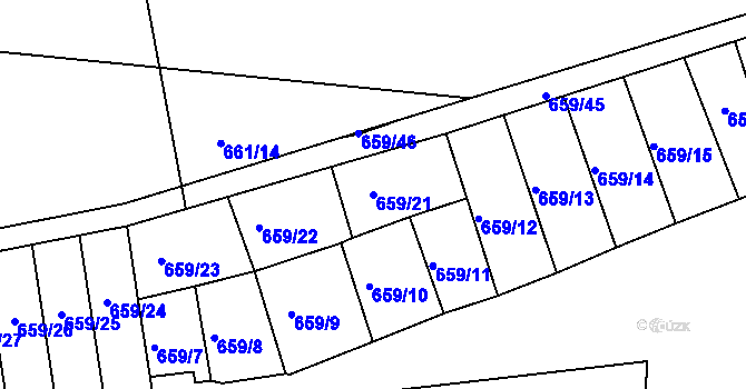 Parcela st. 659/21 v KÚ Husinec, Katastrální mapa