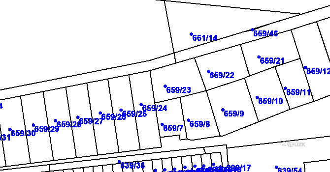 Parcela st. 659/23 v KÚ Husinec, Katastrální mapa