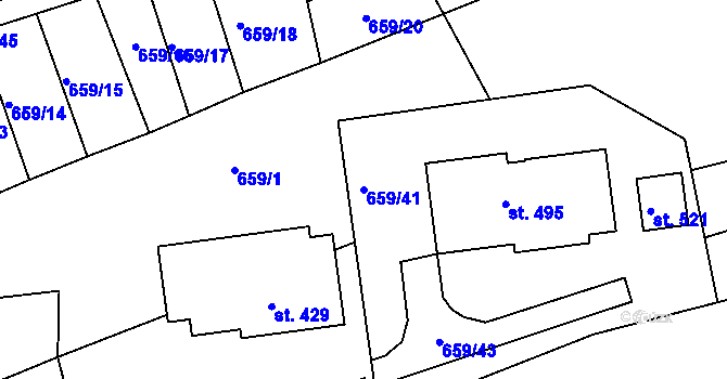 Parcela st. 659/41 v KÚ Husinec, Katastrální mapa