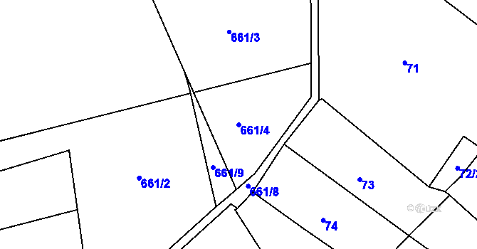 Parcela st. 661/4 v KÚ Husinec, Katastrální mapa