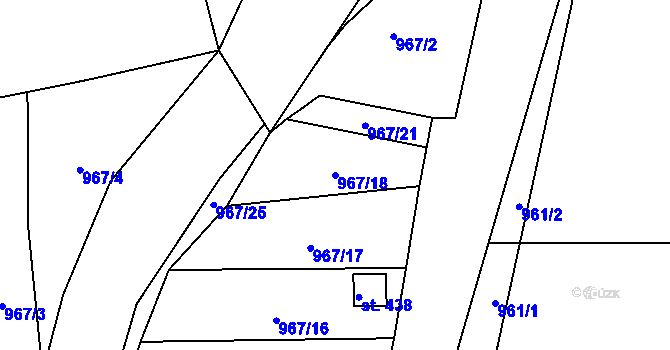 Parcela st. 967/18 v KÚ Husinec, Katastrální mapa