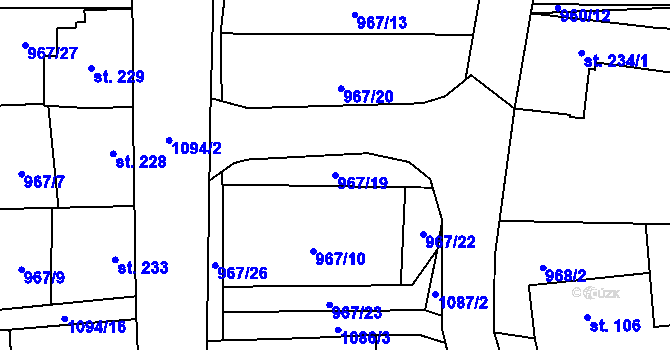 Parcela st. 967/19 v KÚ Husinec, Katastrální mapa