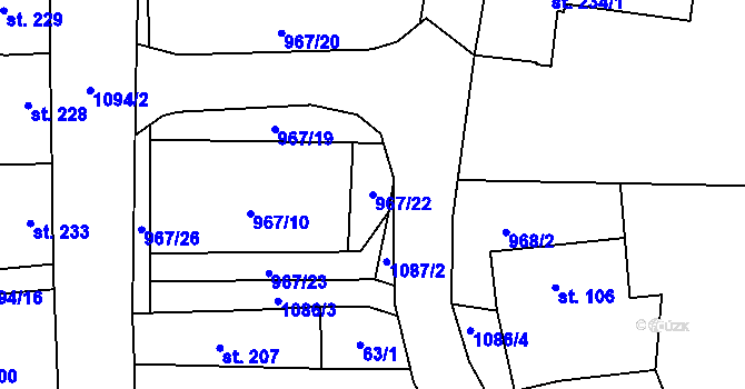 Parcela st. 967/22 v KÚ Husinec, Katastrální mapa