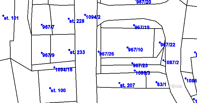 Parcela st. 967/26 v KÚ Husinec, Katastrální mapa