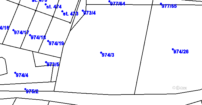 Parcela st. 974/3 v KÚ Husinec, Katastrální mapa