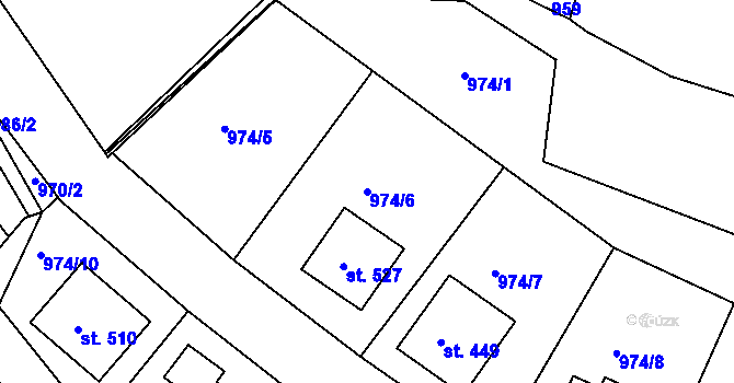 Parcela st. 974/6 v KÚ Husinec, Katastrální mapa