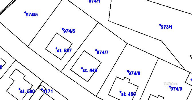 Parcela st. 974/7 v KÚ Husinec, Katastrální mapa