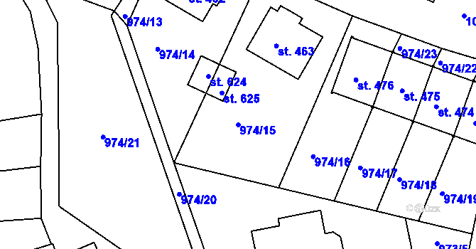 Parcela st. 974/15 v KÚ Husinec, Katastrální mapa