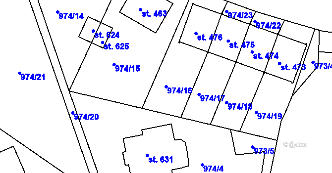 Parcela st. 974/16 v KÚ Husinec, Katastrální mapa