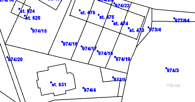Parcela st. 974/18 v KÚ Husinec, Katastrální mapa