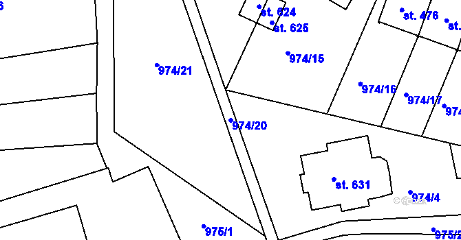 Parcela st. 974/20 v KÚ Husinec, Katastrální mapa