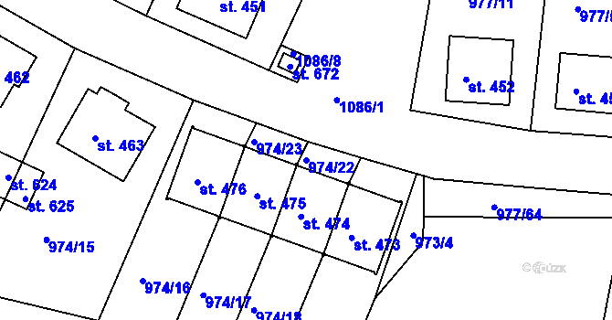 Parcela st. 974/22 v KÚ Husinec, Katastrální mapa