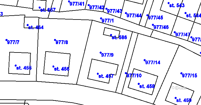Parcela st. 977/9 v KÚ Husinec, Katastrální mapa