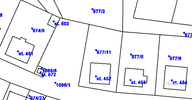 Parcela st. 977/11 v KÚ Husinec, Katastrální mapa