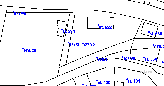 Parcela st. 977/12 v KÚ Husinec, Katastrální mapa