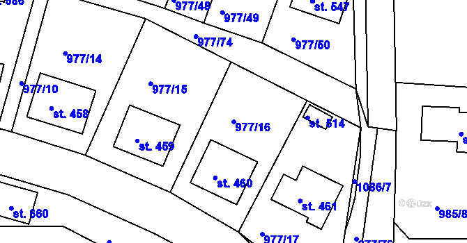 Parcela st. 977/16 v KÚ Husinec, Katastrální mapa