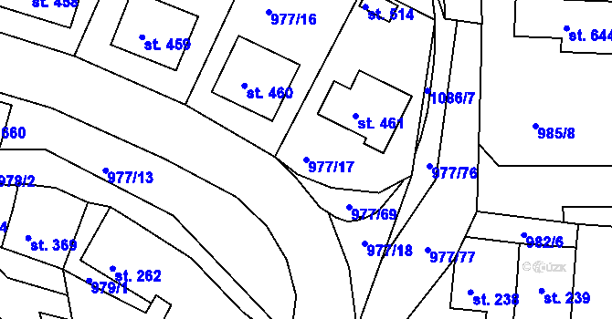 Parcela st. 977/17 v KÚ Husinec, Katastrální mapa