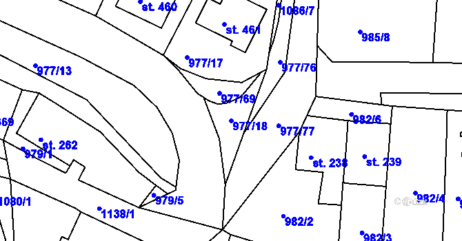 Parcela st. 977/18 v KÚ Husinec, Katastrální mapa