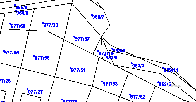 Parcela st. 977/19 v KÚ Husinec, Katastrální mapa
