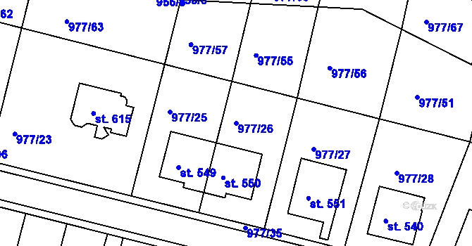 Parcela st. 977/26 v KÚ Husinec, Katastrální mapa