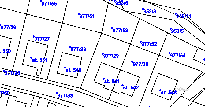 Parcela st. 977/29 v KÚ Husinec, Katastrální mapa