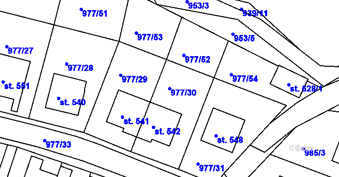 Parcela st. 977/30 v KÚ Husinec, Katastrální mapa
