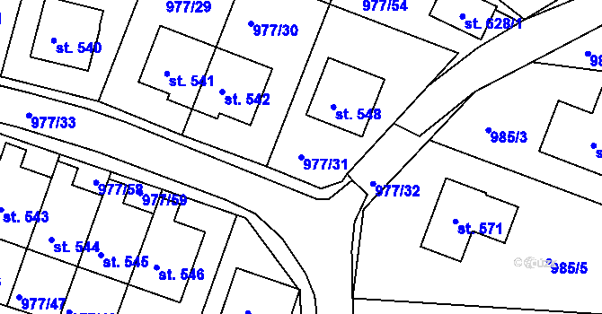 Parcela st. 977/31 v KÚ Husinec, Katastrální mapa