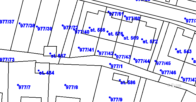 Parcela st. 977/42 v KÚ Husinec, Katastrální mapa