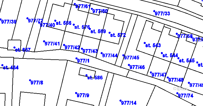 Parcela st. 977/44 v KÚ Husinec, Katastrální mapa